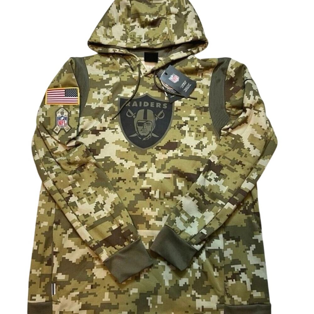 NWT Raiders Nike Salute Service On Field Green Camo Hoodie Small Dri-Fit Therma